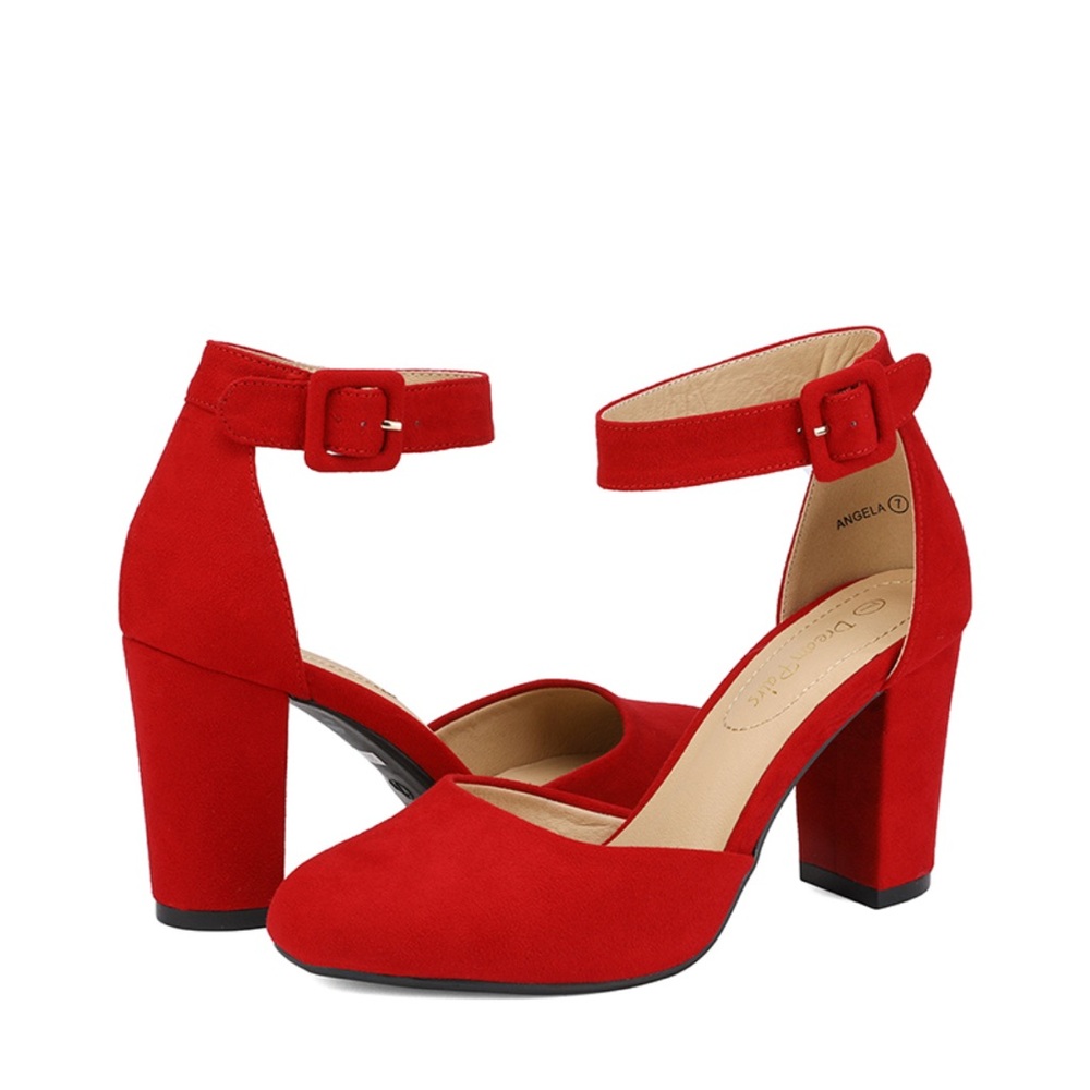 Dream Pairs "Angela" Red Suede Ankle Strap Heels
